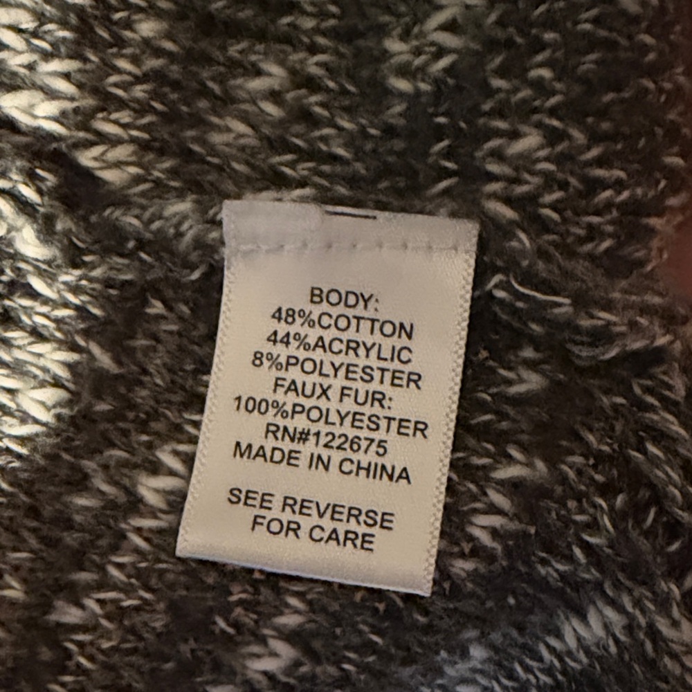 Hooded Open-Front Cardigan Sweater in Gray and Cream - Picture 3 of 3